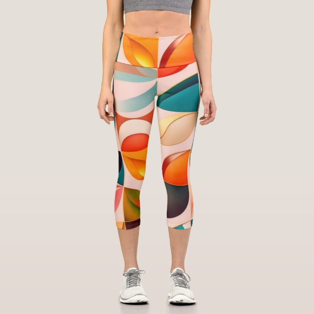 Popular Retro Abstract Squares Collection Capri Leggings (Front)
