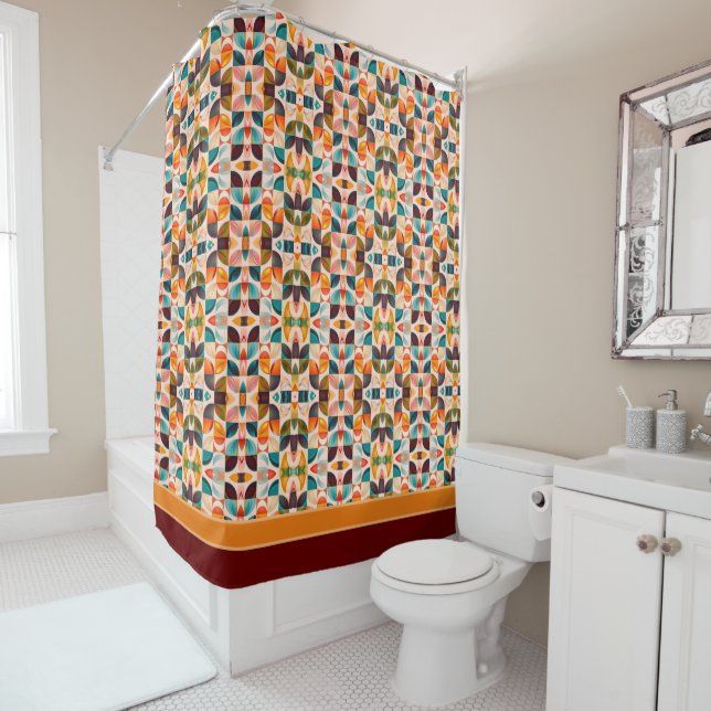 Popular Retro Abstract Squares Collection Shower Curtain (In Situ)