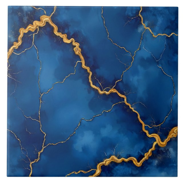 Popular Royal Blue Gold Marble Collection Ceramic Tile (Front)