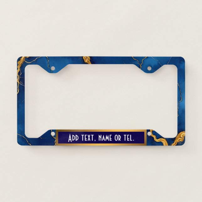 Popular Royal Blue Gold Marble Collection License Plate Frame (Front)