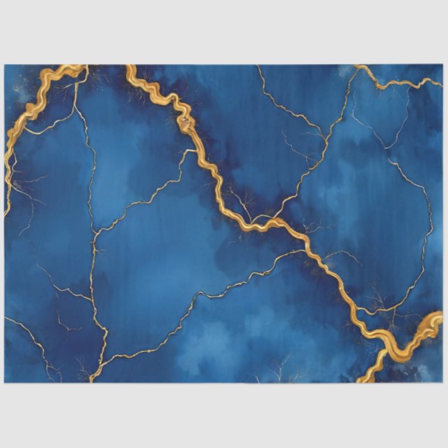 Popular Royal Blue Gold Marble Collection Tissue Paper (Front)