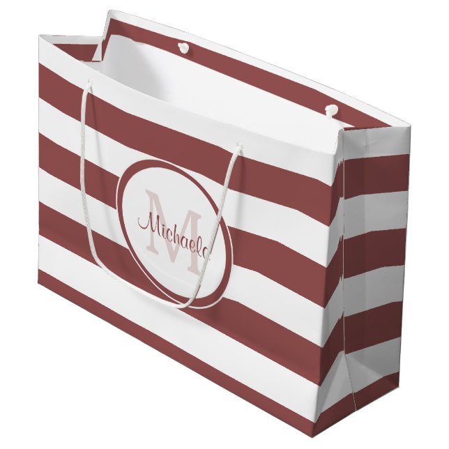 Popular Rugby Stripes With Name in Soft Red Large Gift Bag (Front Angled)