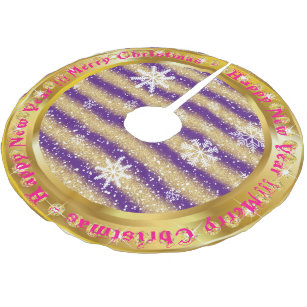 Popular Snowflake Gold Glitter Purple Brushed Polyester Tree Skirt