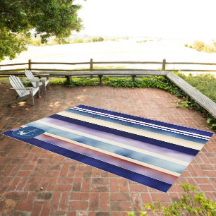 Popular Summer Navy Blue Boat Stripes Collection Outdoor Rug