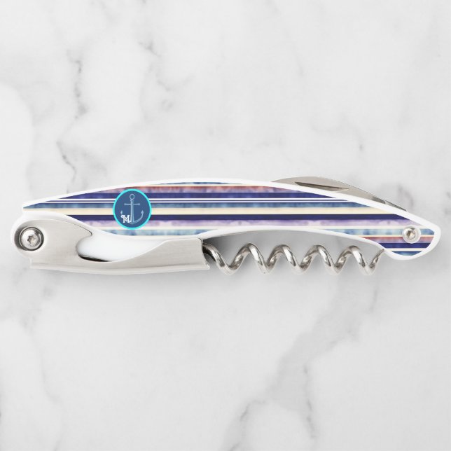 Popular Summer Navy Blue Boat Stripes Collection Waiter's Corkscrew (Front)