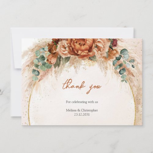 Popular terracotta arch deep red floral eucalyptus thank you card