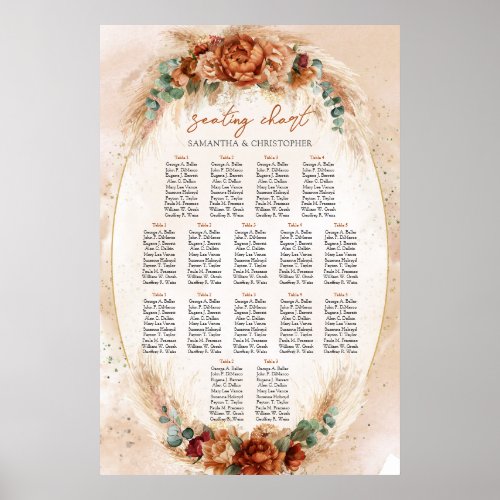 Popular terracotta burgundy floral eucalyptus sage poster