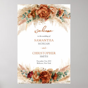 Popular terracotta deep red floral sage Welcome Poster