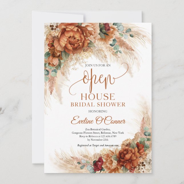 Popular terracotta pampas grass copper Open House Invitation (Front)