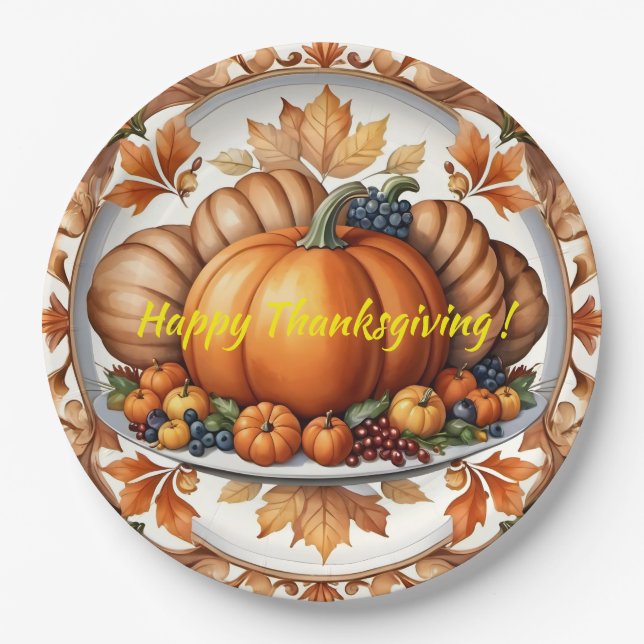 Popular Thanksgiving Pumpkin Autumn Collection Paper Plates (Front)