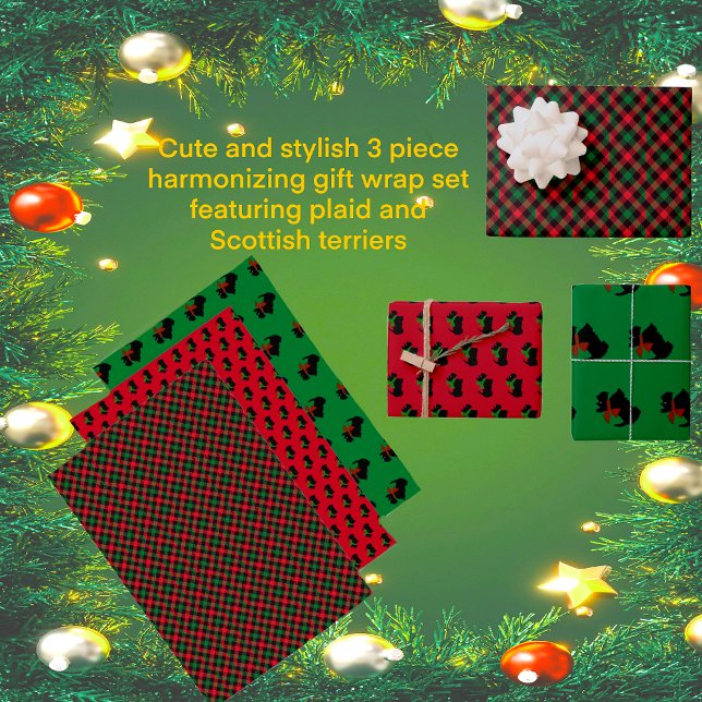 Popular Trendy Red Green Black Plaid Wrapping Paper Sheets (Your gifts will look fabulous!)