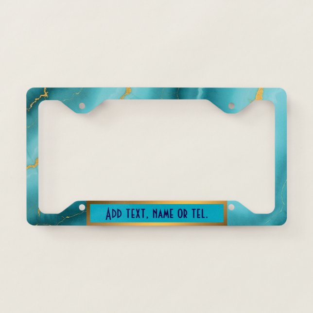 Popular Turquoise Blue Gold Marble Collection License Plate Frame (Front)