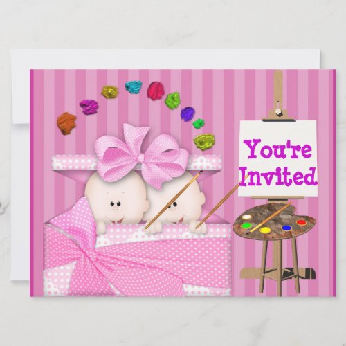 POPULAR TWINS BABY GIRL SHOWER  INVITATION