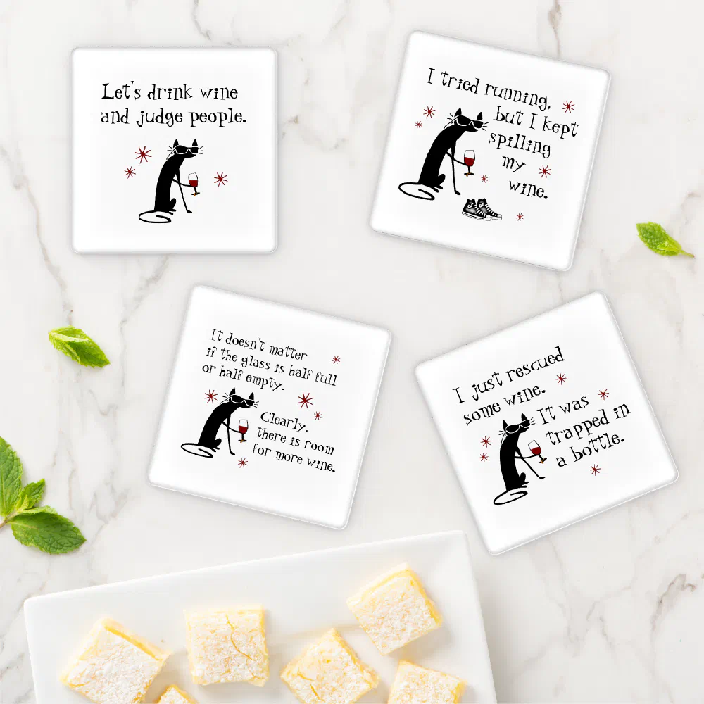 Popular Wine Quotes Cabernet Cat Coaster Set