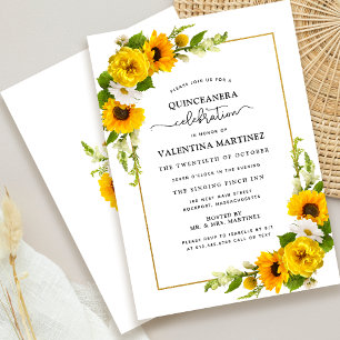 Popular Yellow Sunflower Floral Quinceanera Invitation