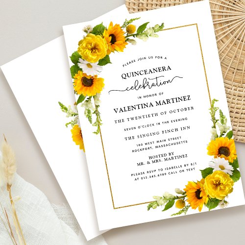 Popular Yellow Sunflower Floral Quinceanera Invitation