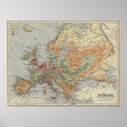 Population Density  European Map Poster