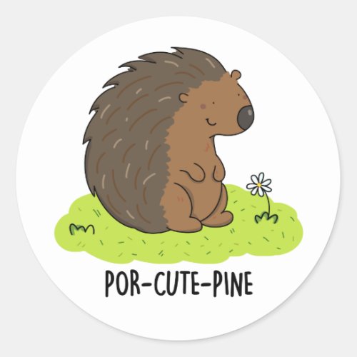 Por_Cute_Pine Funny Porcupine Pun  Classic Round Sticker