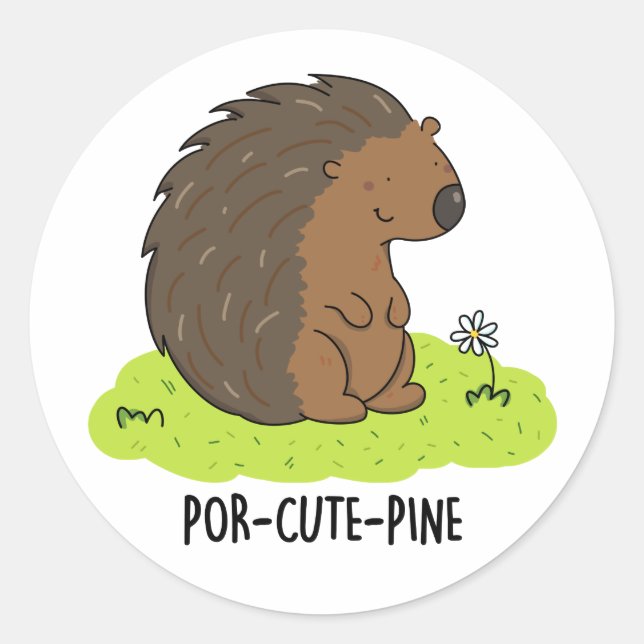 Por-Cute-Pine Funny Porcupine Pun  Classic Round Sticker (Front)