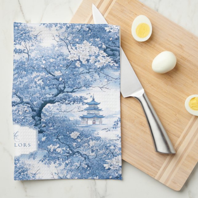 Porcelain Blue Chinoiserie Pattern ID1094 Kitchen Towel (Quarter Fold)