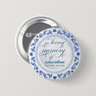 Porcelain Blue Floral Funeral Keepsake Button