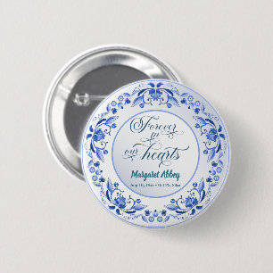 Porcelain Blue Floral Funeral Keepsake Button