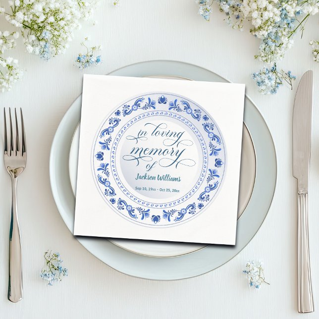 Porcelain Blue Floral Funeral Napkins (Creator Uploaded)