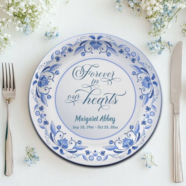 Porcelain Blue Floral Funeral Paper Plates (Creator Uploaded)