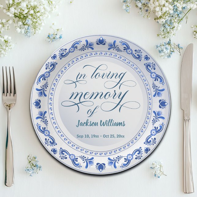 Porcelain Blue Floral Funeral Paper Plates (Creator Uploaded)