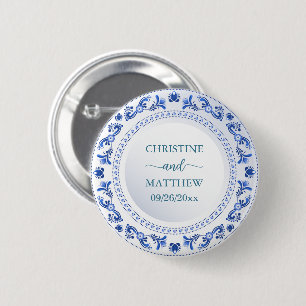 Porcelain Blue Floral Wedding Favor Button