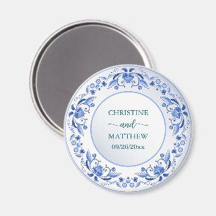 Porcelain Blue Floral Wedding Favor  Magnet