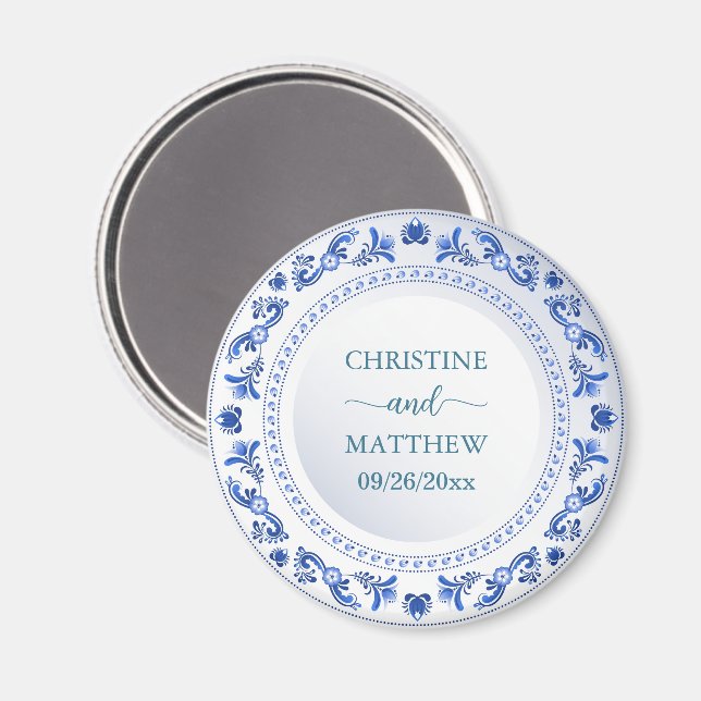 Porcelain Blue Floral Wedding Favor Magnet (Front/Back)