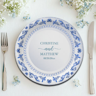 Porcelain Blue Floral Wedding   Paper Plates