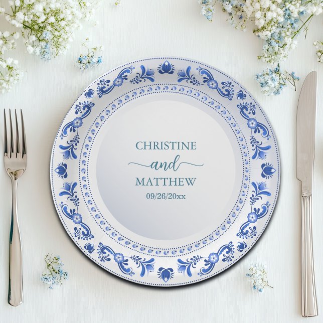 Porcelain Blue Floral Wedding   Paper Plates (Creator Uploaded)
