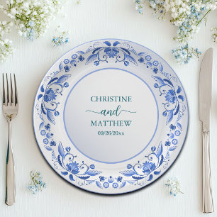 Porcelain Blue Floral Wedding   Paper Plates