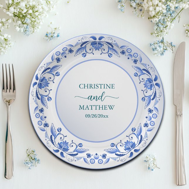 Porcelain Blue Floral Wedding   Paper Plates (Creator Uploaded)