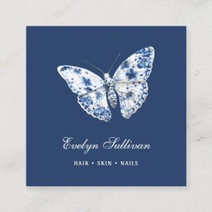 Porcelain butterfly logo on blue business card