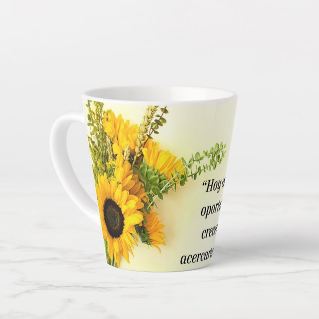 Porcelain coat sunflower and frace design latte mug (Left Angle)