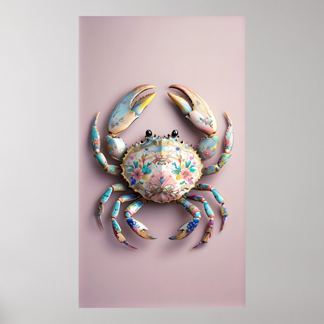 Porcelain Crab – Elegant Floral Shell Art Poster (Front)