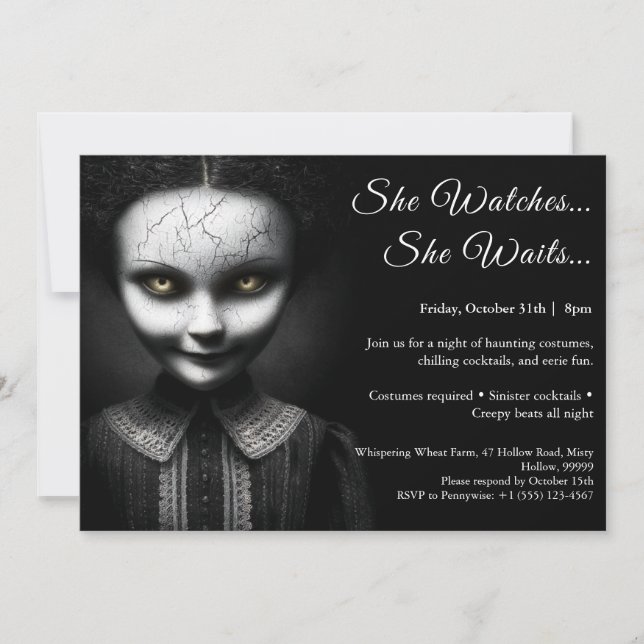 Porcelain Doll Halloween Costume Party Invitation (Front)
