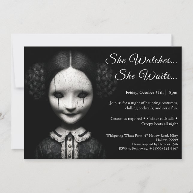 Porcelain Doll Halloween Costume Party Invitation (Front)