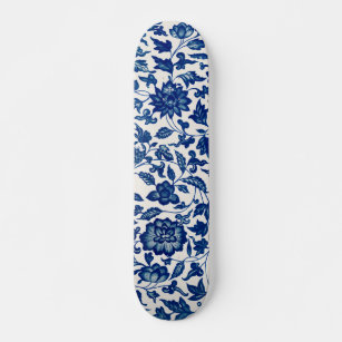 porcelain flowers blue and white skateboard