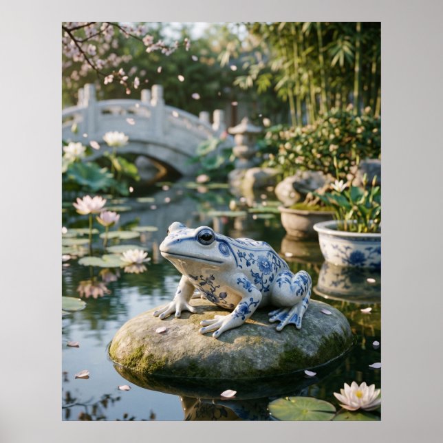 Porcelain Frog Lotus Garden Poster (Front)