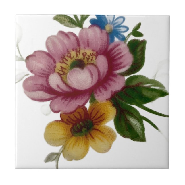 Porcelain Inspired Floral Ceramic Tile (Front)