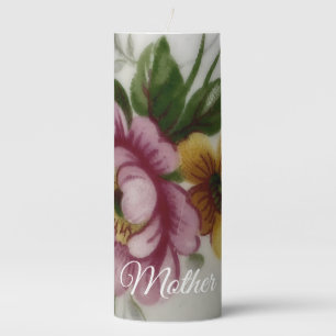 Porcelain Inspired Floral Pillar Candle