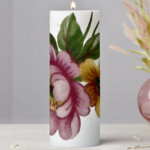 Porcelain Inspired Floral Pillar Candle