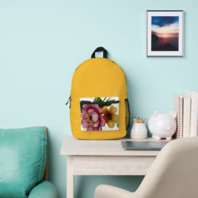 Porcelain Inspired Floral Printed Backpack (Backpack  — 100% polyester, black laminated lining 100% cotton web hand. Made in the USA.
)