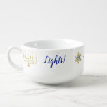 Porcelain Mug Personalize "Elegant Menorah"<br><div class="desc">Personalize your "Elegant Menorah" by changing out text. Choose your favorite font style, color, size, and wording. Menorahs and stars can be resized and moved. Background color can be added. Happy Chanukah/Hanukkah! Enjoy!!! Thanks for stopping and shopping by. Much appreciated!!! Style: Soup Mug Make mealtime more fun with a custom...</div>