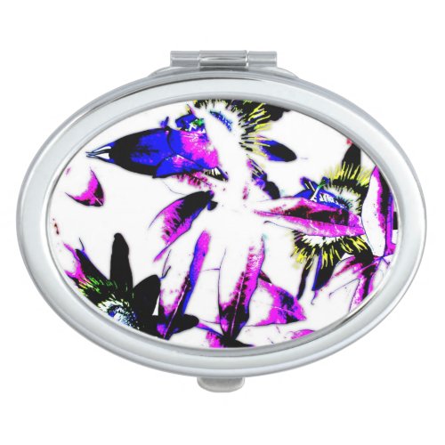 Porcelain Passiflora Flower Oval  Compact Mirror