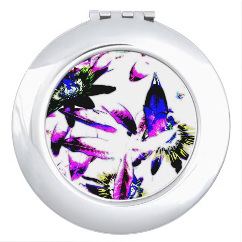 Porcelain Passiflora Flower Round Compact Mirror